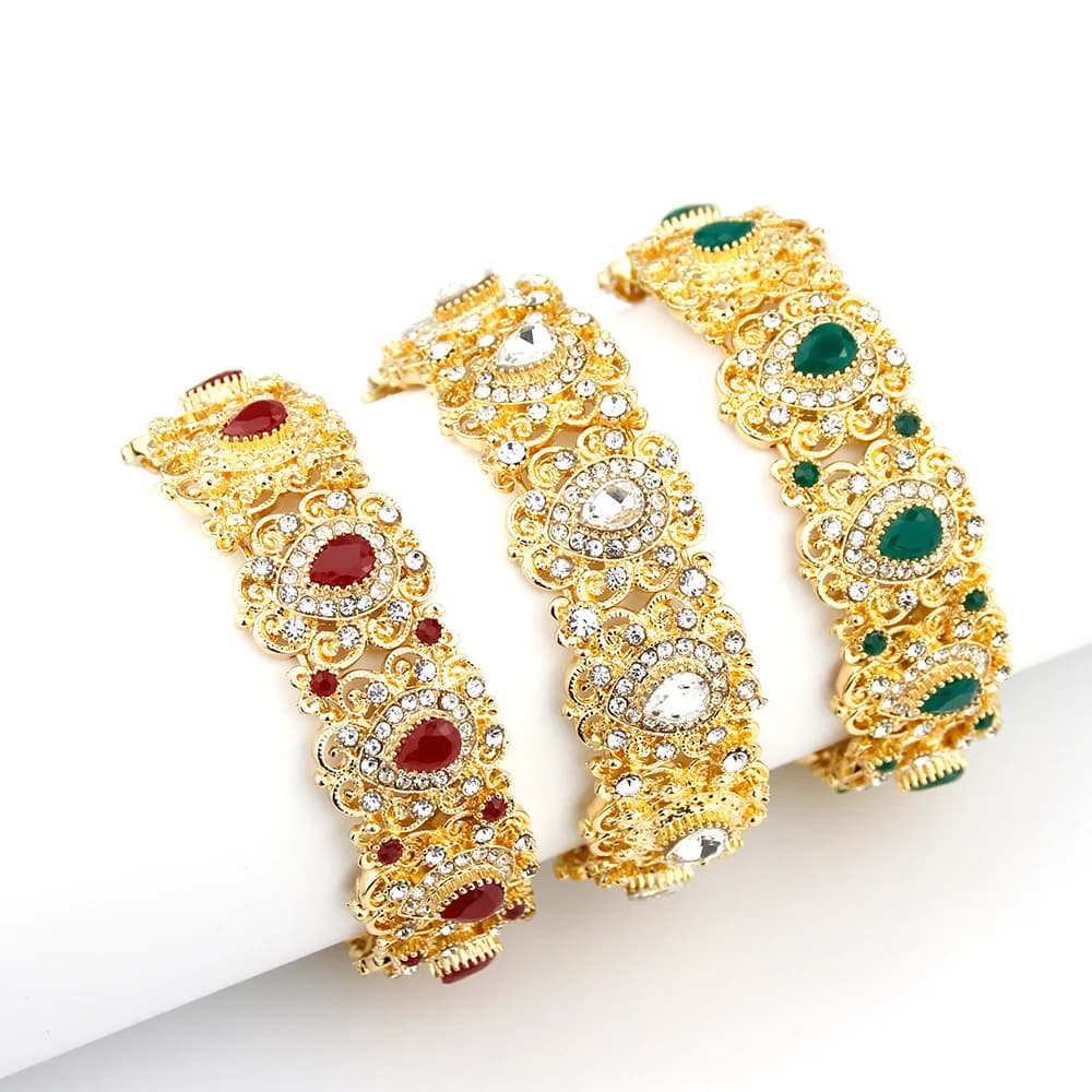 Sunspicems-Bracelet de mariée marocaine en cristal pour femmes, Bracelet élastique en forme de C, fleur arabe, Bijoux de mariage