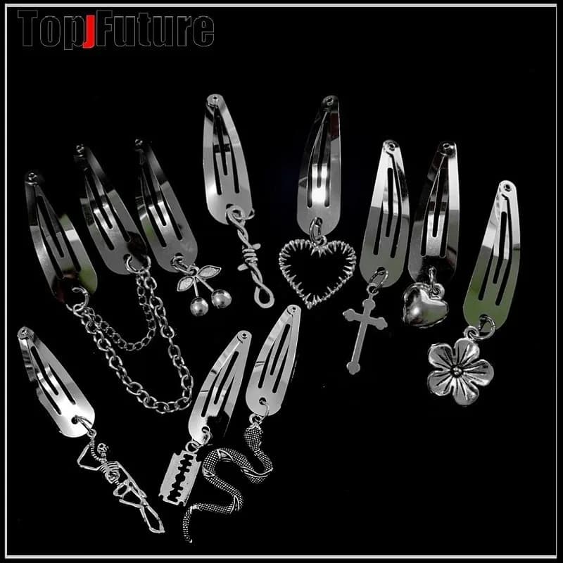 Épingles et pinces à cheveux pour filles et femmes, tous styles : Halloween, squelette, crâne, croix, punk, cœur, coiffure, gothique, lolita, cosplay, cool