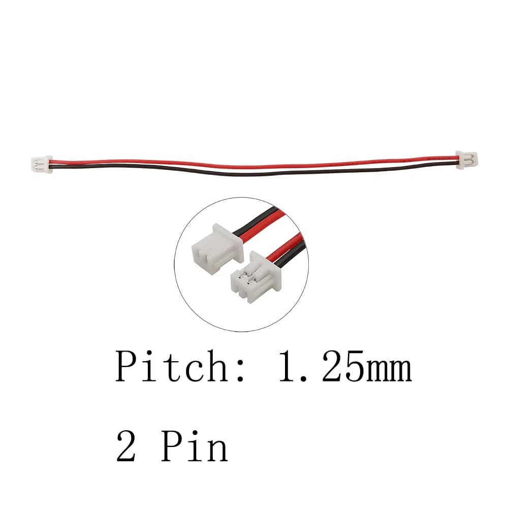 Connecteur de câble métallique JST 1.25mm, 2 broches, pas de 1.25mm, Double prise femelle Micro JST 1.25 2p 10cm 15cm 20cm 30cm, 5/10/20 pièces