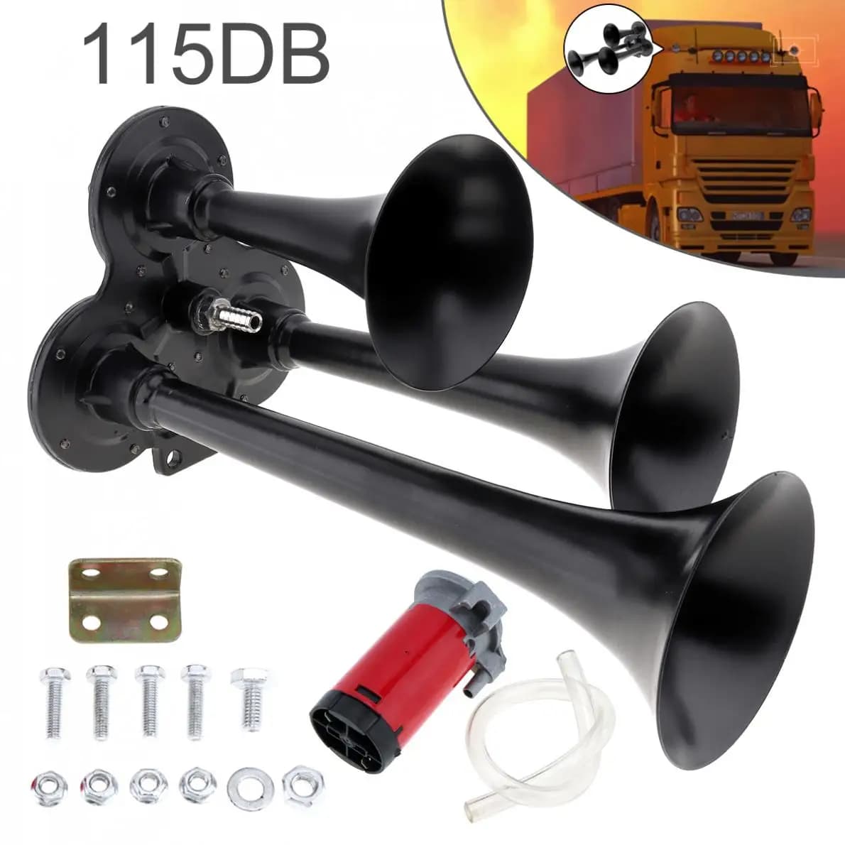 Ensemble de klaxon à Air Triple ton Super fort 12V, trompette rouge, compresseur de Train, klaxon à Air adapté pour moto, voiture, camion, bateau