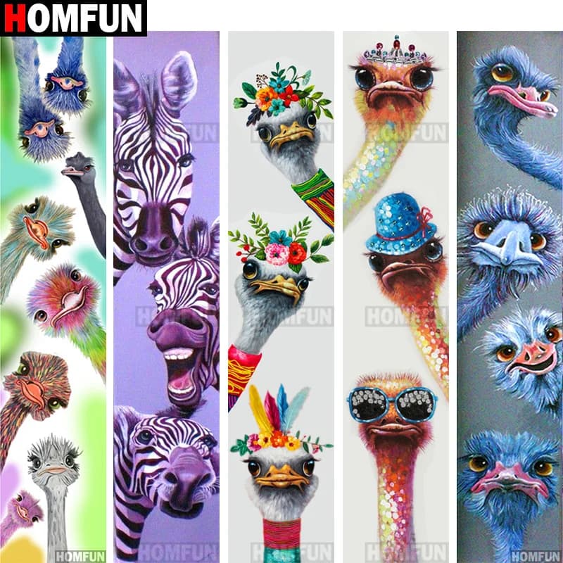 HOMFUN – peinture diamant thème "Animal Ostrich zèbre", broderie complète 3D, perles rondes ou carrées, points de croix, à faire soi-même, décoration d'intérieur, cadeau