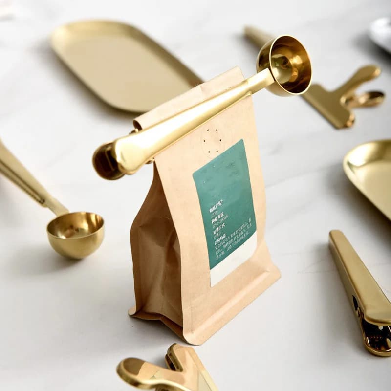 Cuillère à café en acier inoxydable avec clip d'étanchéité, cuillère à lait en poudre pour crème glacée, accessoires de cuisine, 2 en 1