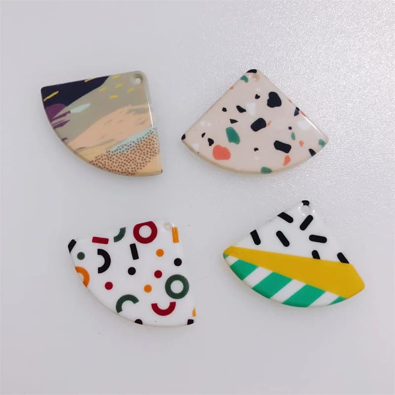 6 pièces Simple en forme d'éventail géométrique amusant impression boucles d'oreilles faites à la main faisant des connecteurs bricolage pendentif bijoux résultats et composants breloques