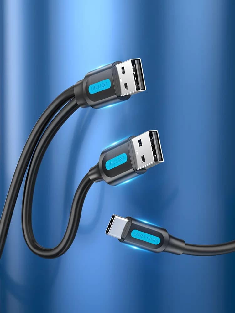 Vention Type C double USB avec alimentation 3A câble de données à charge rapide pour Samsung Note 3 S5 disque dur Xiaomi câble Micro USB 3.0