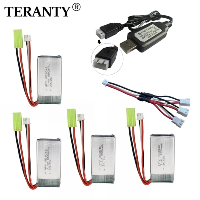 Ensemble de chargeurs de batterie Lipo 7.4V 850mah pour voiture RC tout-terrain haute vitesse 4WD télécommandée 9300 9301E 9302E 9303E 9034E 9305E