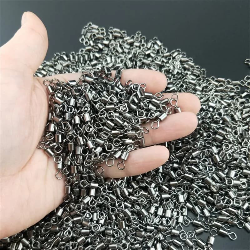 Giroir de pêche, 50 pièces/lot, tailles 2-14 # Connecteur en acier inoxydable solide, roulement à billes, émerillons de pêche, perles roulantes, accessoires