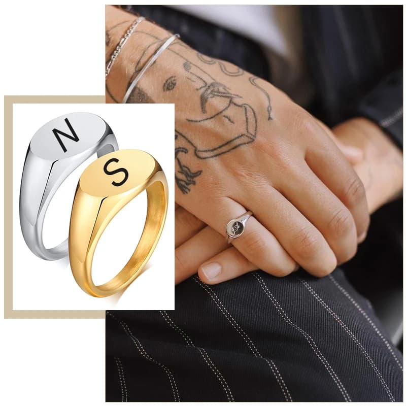 Bagues chevalières personnalisées chics pour femmes, bande de doigt ovale minimaliste avec timbre supérieur, bijoux tendance de rue candide en acier inoxydable