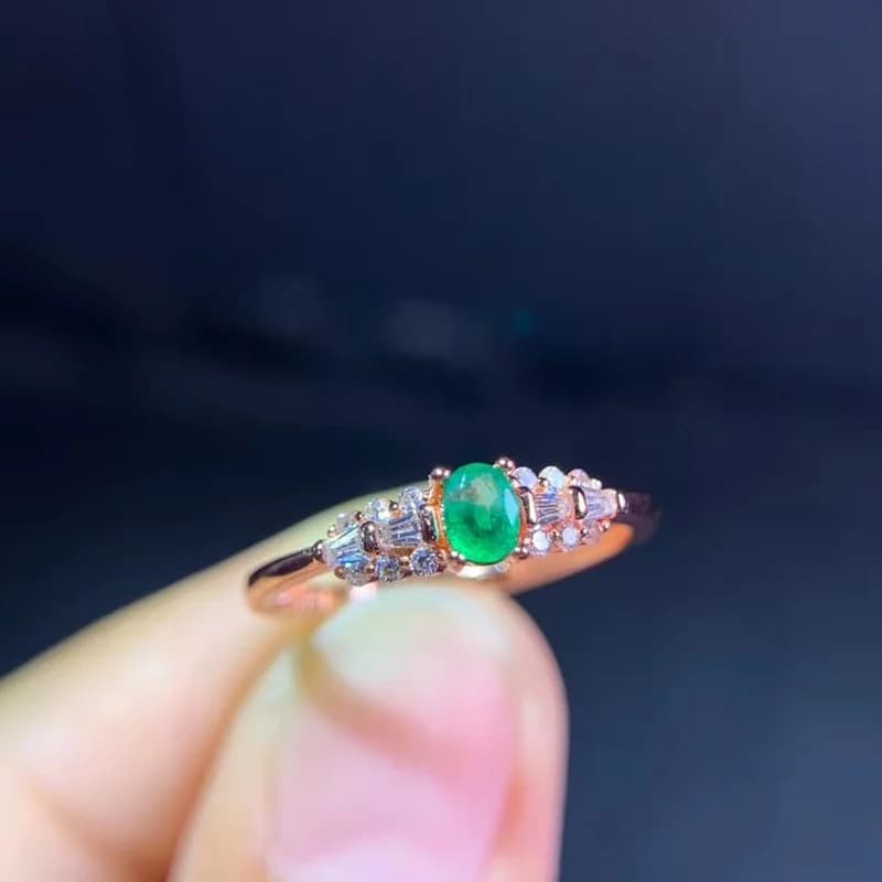 Bague d'Émeraude de Columbia Naturelle pour Femme, Bijoux Fins de ix, en Argent S925, Véritables Pierres Précieuses Vertes