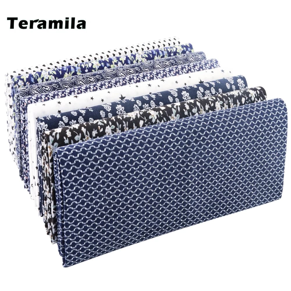Teramila-Tissu grillagé à motifs floraux, en coton uni bleu marine, pour la couture artistique, bricolage, artisanat fait à la main, lework grossier