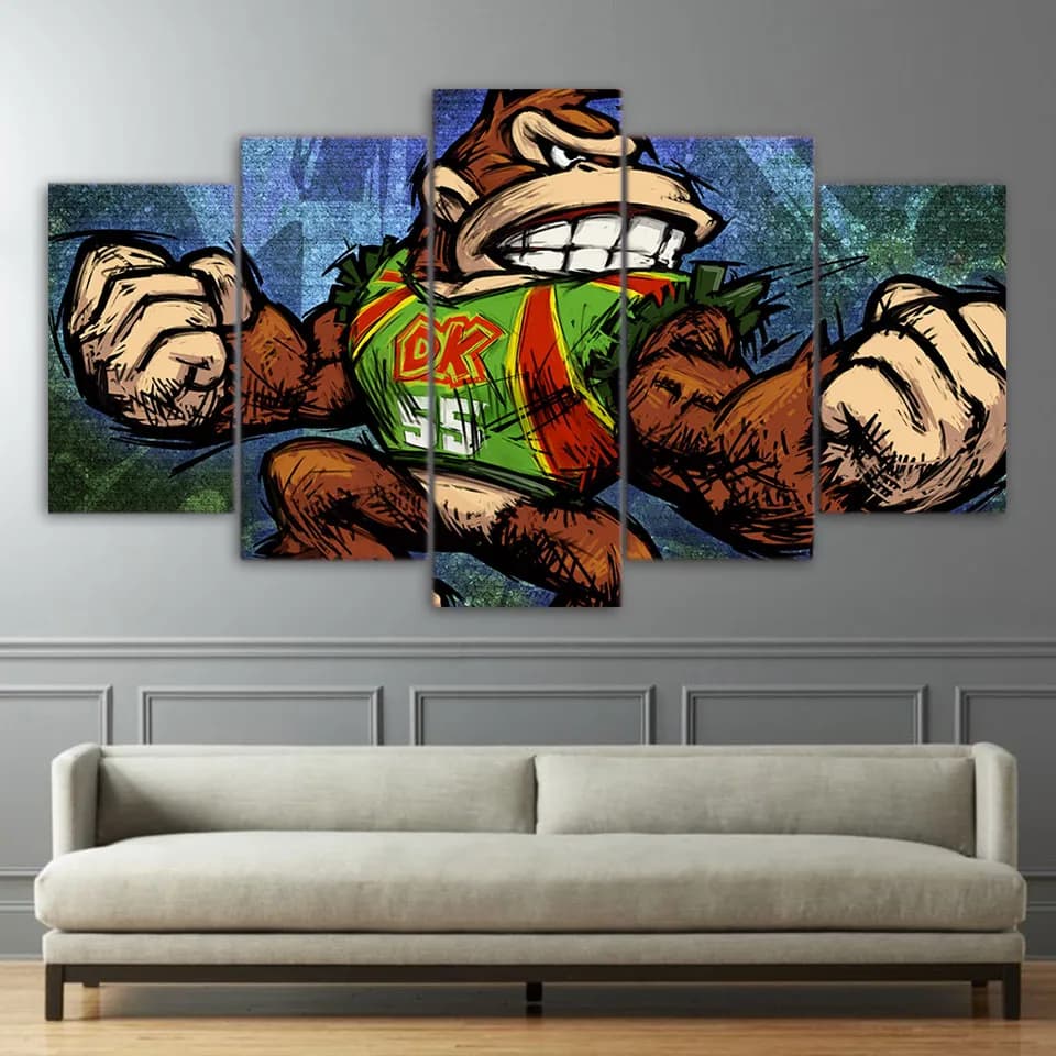Peintures modulaires de jeu d'âne Kong, 5 panneaux, affiches d'impression HD, toile, Art mural, images décoratives, décor de salon pour la maison
