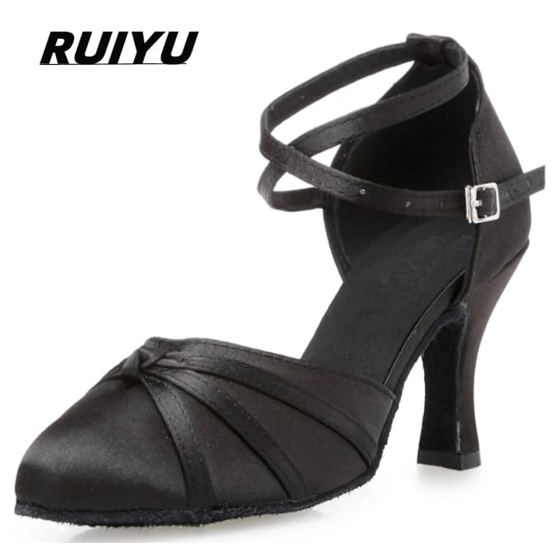 Nouvelles chaussures de danse latine Salsa Tango chaussures fête mariage talon haut femmes Satin rouge noir filles sandales d'été baskets