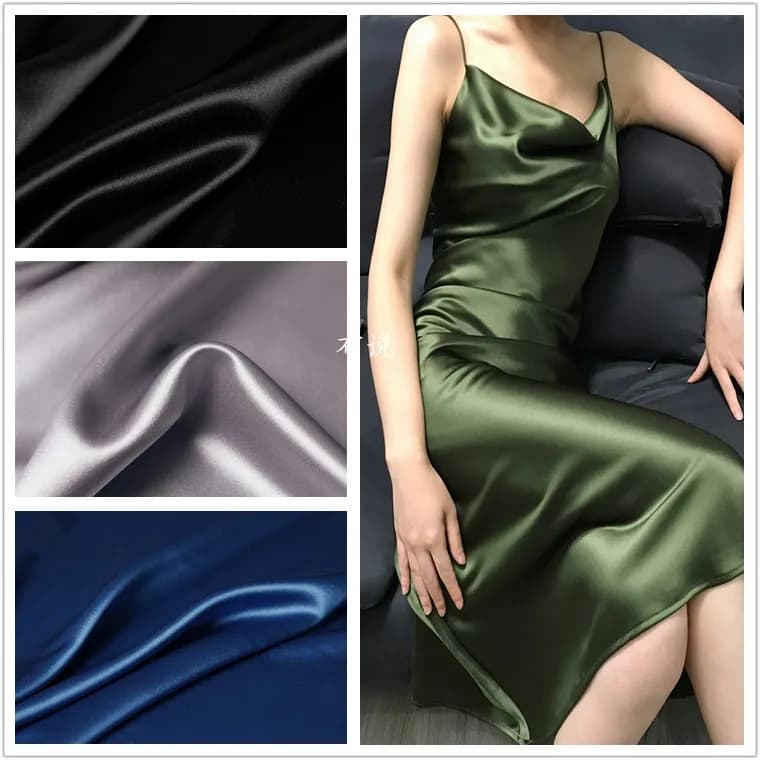Tissu soyeux en Satin acétique pour robe Cheongsam, jupe de pyjama, tissus de styliste, brocart à paillettes bleues en soie, couture, bricolage, blanc, noir, rouge