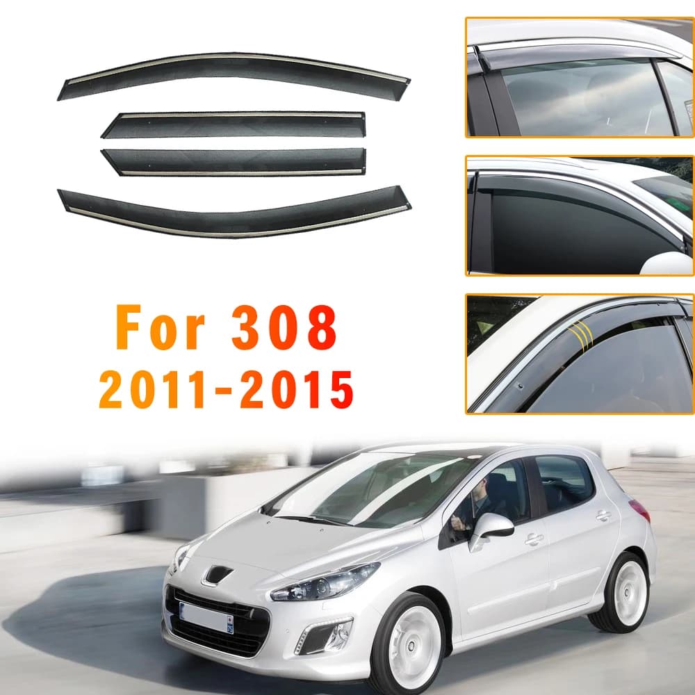 Visière extérieure de fenêtre de fumée de voiture pour KIT, pare-soleil, déflecteur de pluie, accessoires de protection, 308, 2011, 2012, 2013, 2014, 2015