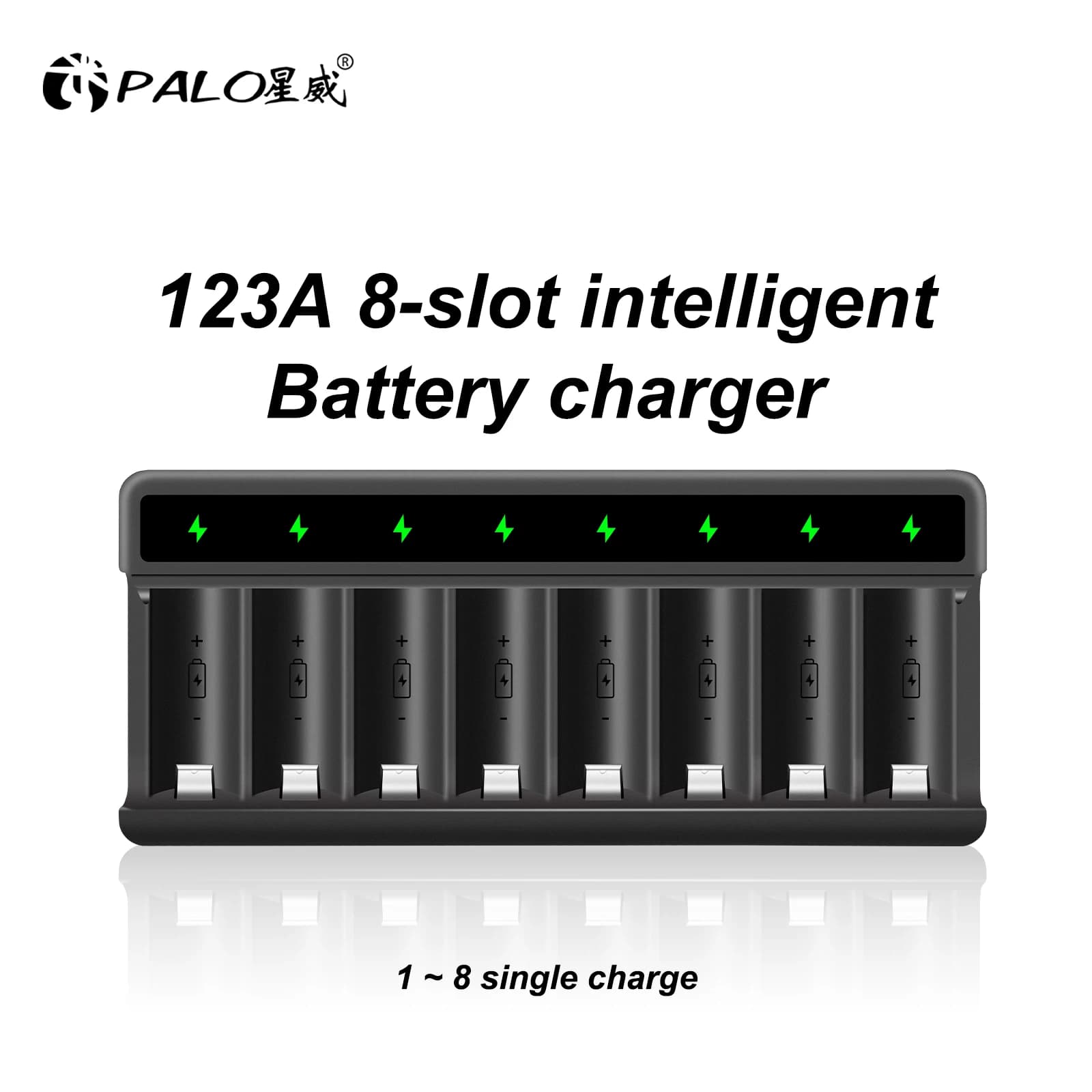 PALO – chargeur de batterie 16350 CR123 à 8 fentes, pour piles rechargeables 3.7V 16340 16350 CR123 CR123A, 100% Original