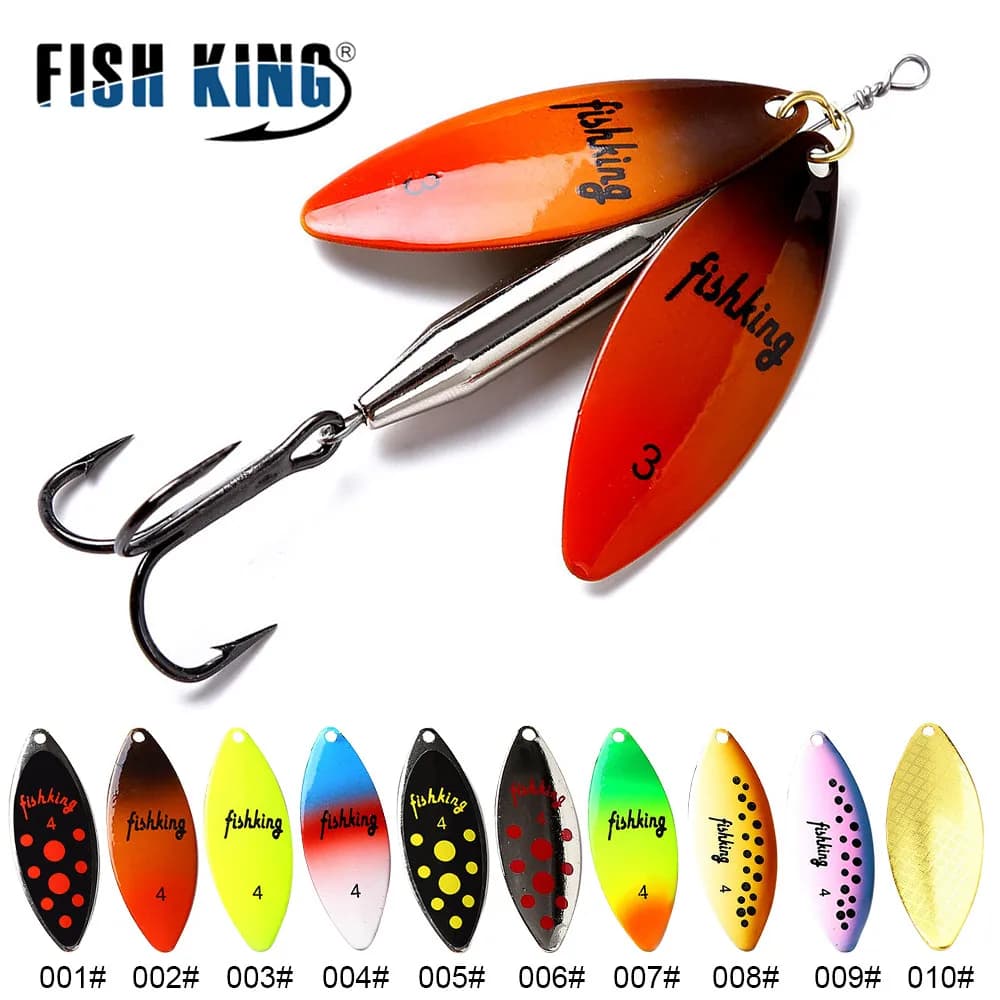 FISH KING 10 couleurs Spinner appât longue coulée Double pièce appât poisson laiton métal leurres avec triple crochet leurre de pêche pour brochet poisson