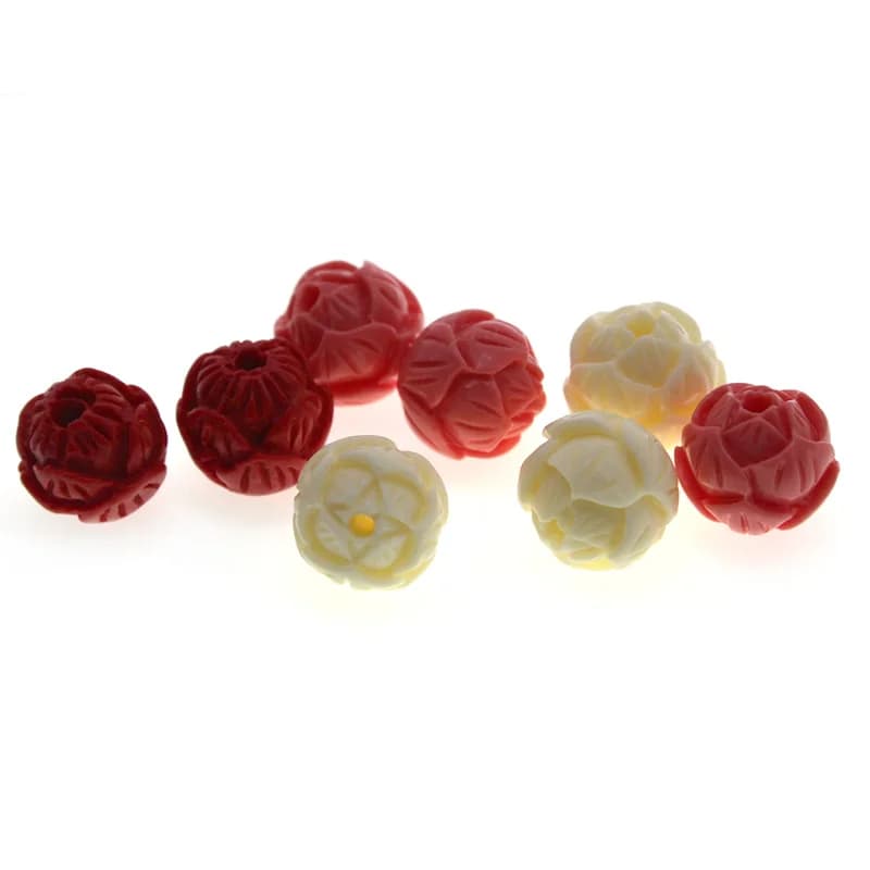 20 pièces fleur de Lotus sculptée cinabre naturel perles rouges rondes perles d'espacement en vrac pour la fabrication de bijoux bracelet à bricoler soi-même boucles d'oreilles à la main