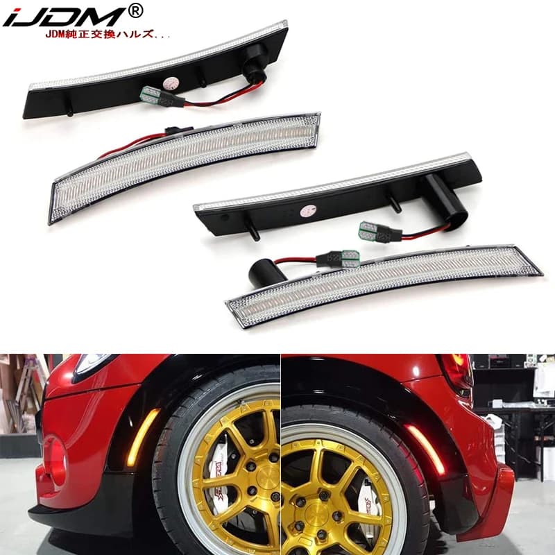 IJDM – feu de position latéral entièrement LED ambre/rouge, pour MINI Cooper R50 R52 R53, alimenté par un Total 120-SMD LED, remplace la lampe de marqueur latéral OEM