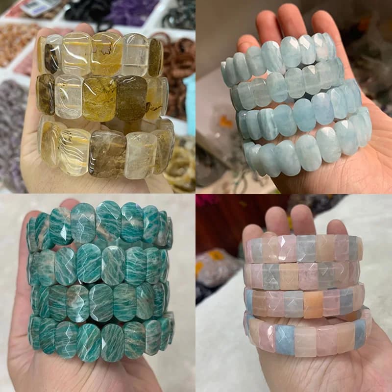 Bracelet en pierres précieuses 100% naturelles, en dalles plates, élastique, poli, multi-pierres, pour l'énergie de guérison et le Reiki, vente en gros