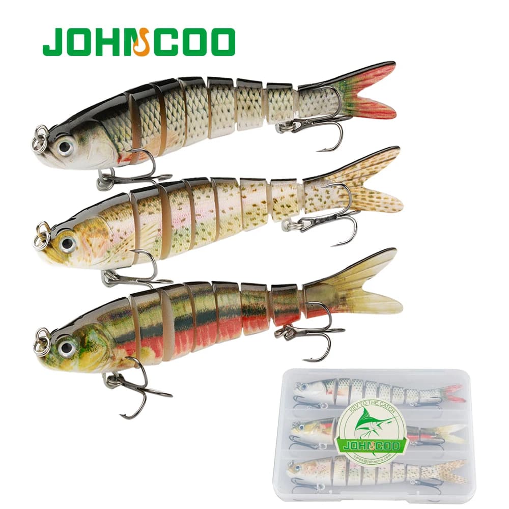 JOHNCOO – ensemble d'appâts artificiels durs pour la pêche, Set de leurres pour attraper des poissons comme les truites et les brochets, avec wobbler coulant, 3 pièces, 12cm, 21g, 6 à 8 Segments