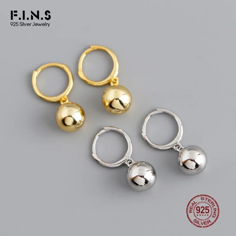F.I.N.S – boucles d'oreilles pendantes en argent Sterling 925 pour femmes, bijou de Style coréen, boule ronde de 8mm, Anti-allergie, bijoux fins