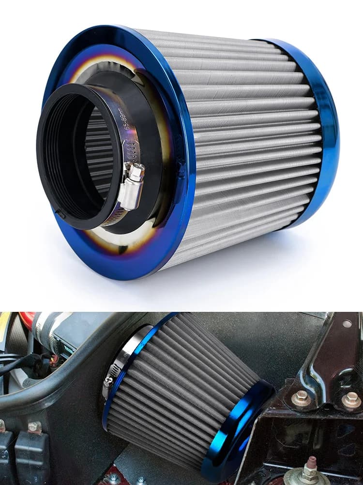 Filtre d'admission d'air froid à haut débit, bleu brûlé 3 "76mm, filtre à Air universel AIT27 pour voiture de course