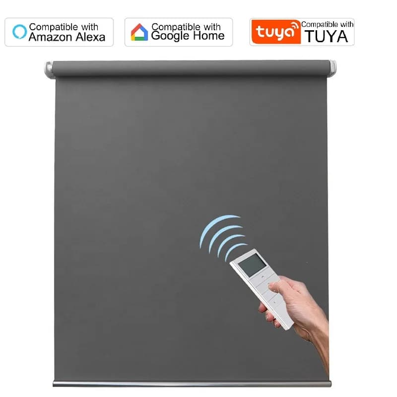 Stores motorisés électriques personnalisables TUYA WIFI, stores intelligents compatibles Alexa Google, tissu occultant complet