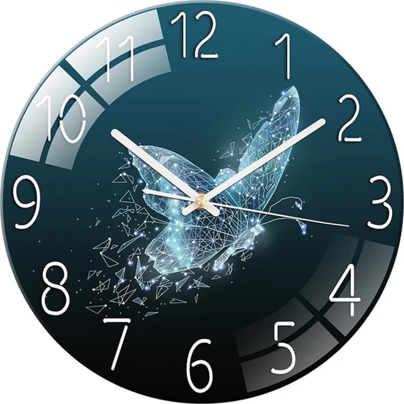 Horloge murale papillon avec cadran, mouvement muet, lumière en verre, horloges de paysage de luxe, décoration d'intérieur moderne, décoration de chambre à coucher