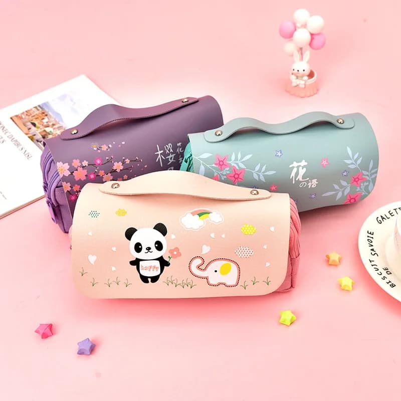 Étui à crayons en cuir PU pour filles, mignon, kawaii, cadeaux pour enfants