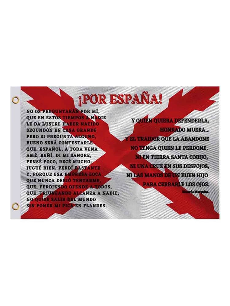 Drapeau d'Espagne avec la croix de bordeaux et le poème de l'anthème de l'armée espagnole Tercios 3x5Ft 90x150cm 100D Polyester