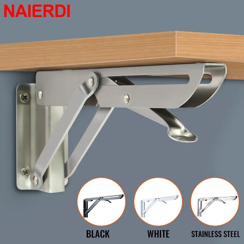 NAIERDI 2 pièces 8-20 pouces support d'angle pliant en acier inoxydable blanc noir fer Triangle support de montage mural pour étagère banc Table