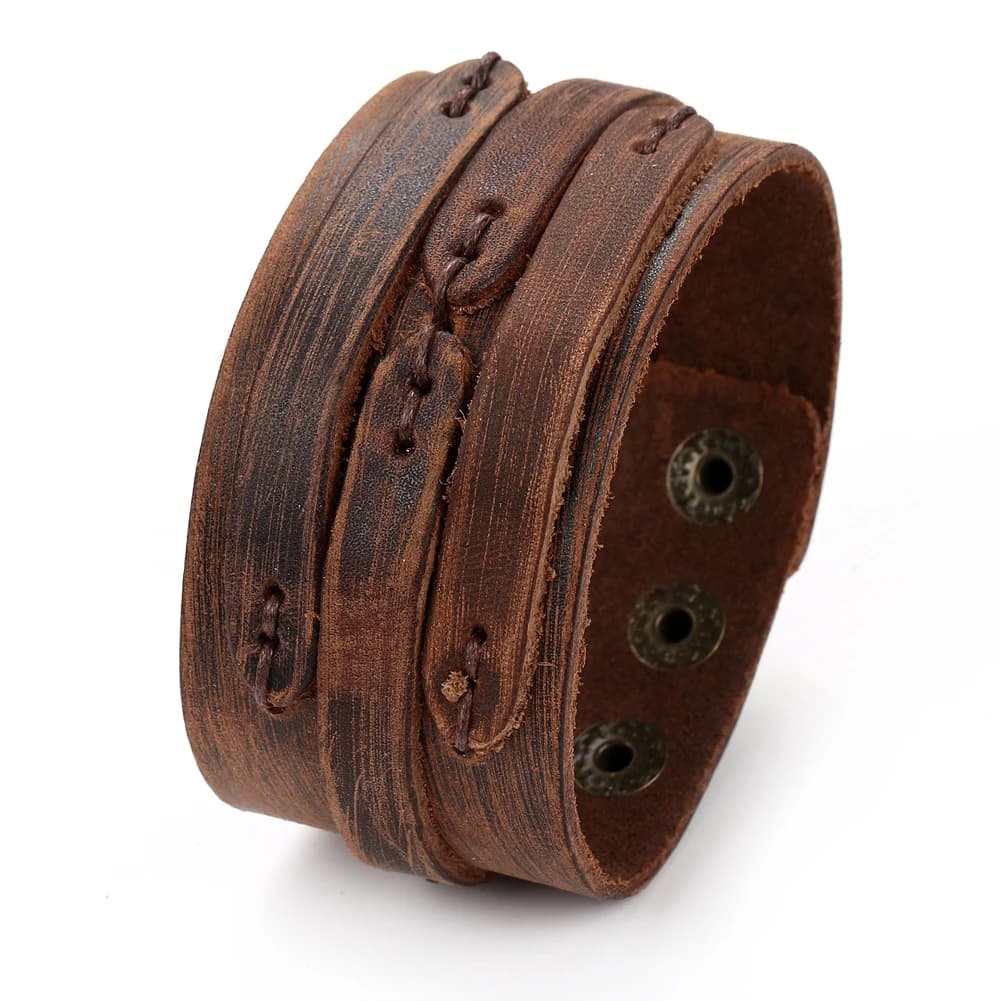 Tendance bijoux Vintage fait à la main tissage lisse Bracelet en cuir véritable hommes manchette personnalisée large Bracelet en cuir cuir homme