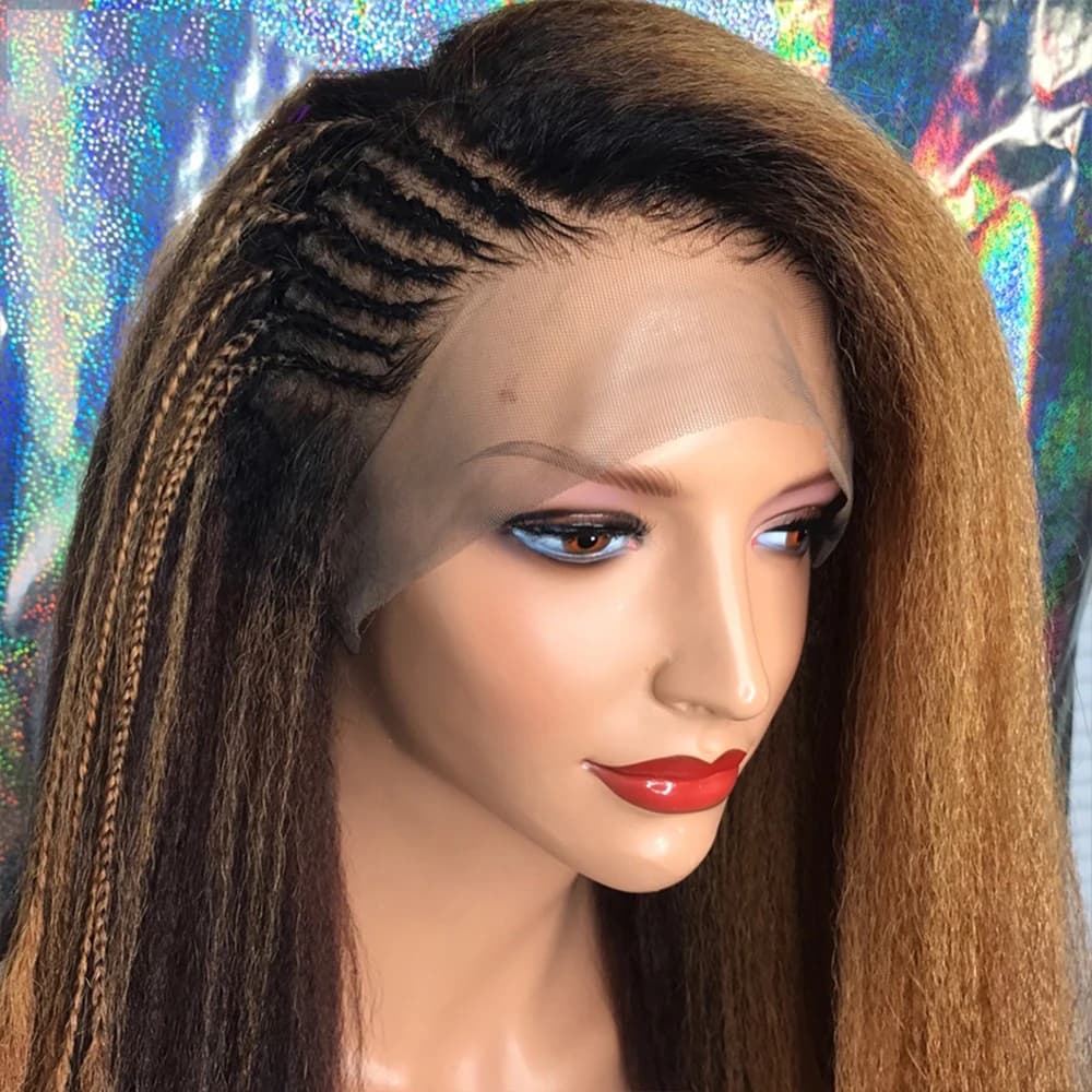 Kinky Straight Human Hair Lace Front Wig, Yaki Lace Frmetals, Sauna Band Wig, U Part Wig, Black Women