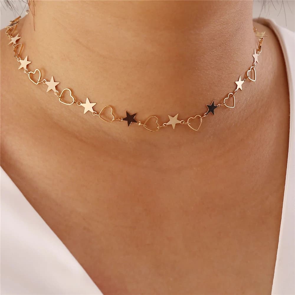 Collier avec pendentif rectangulaire en forme de cœur à cinq points pour femme, bijou mignon à la mode, 2021