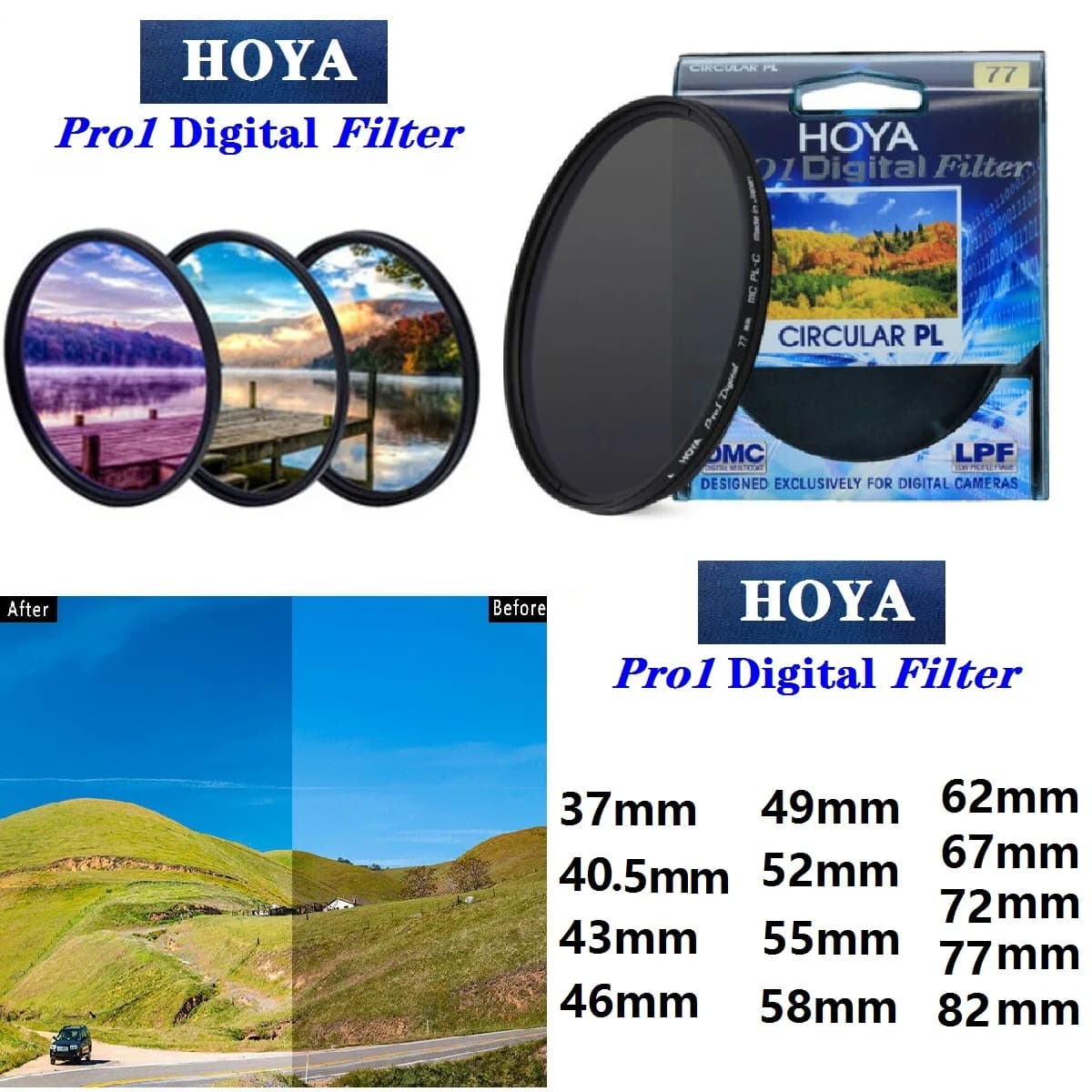HOYA CPL Pro1 filtre d'objectif de protection polariseur numérique CPL CIRCULAR 37_40.5_43_46_49_52_55_58_62_67_72_77_82mm pour appareil photo reflex