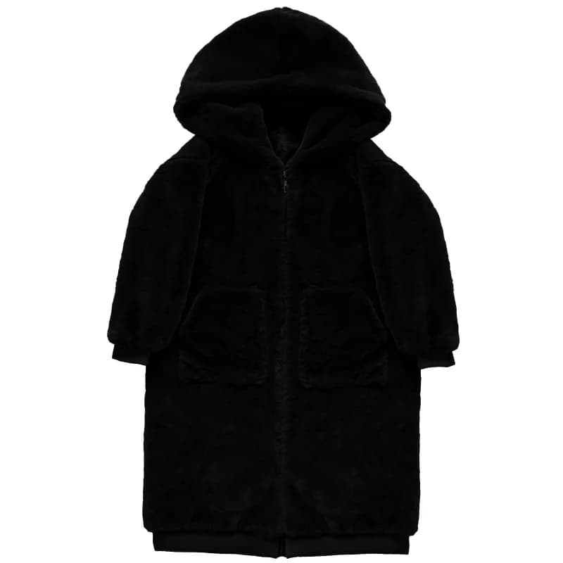 Mauroicardi-Manteau d'Hiver en Fausse Fourrure pour Femme, Vêtement Long et Chaud, avec Capuche, Manches sulf, Fermeture Éclair, Mode Coréenne, 2021