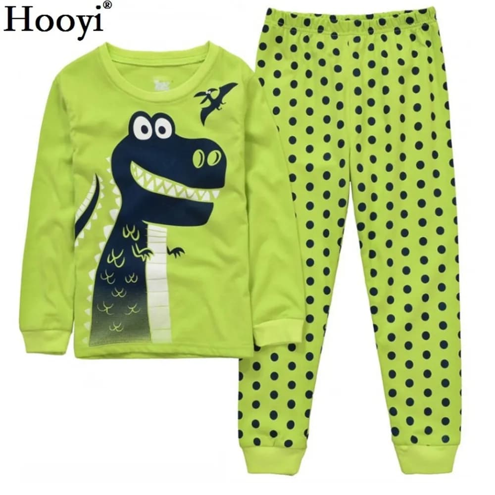 Ensemble 2 pièces de pyjama 100% coton avec dessin de dino pour enfant,avec t-shirt et pantalon long, pour garçon de 2, 3, 4, 5, 6, 7 ans,