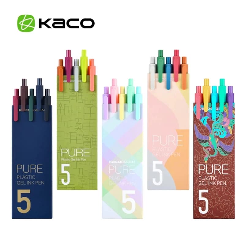 Lot de 5 stylos gel Kaco Kawaii à encre colorée 0,5 mm avec recharge – Fournitures de bureau mignonnes