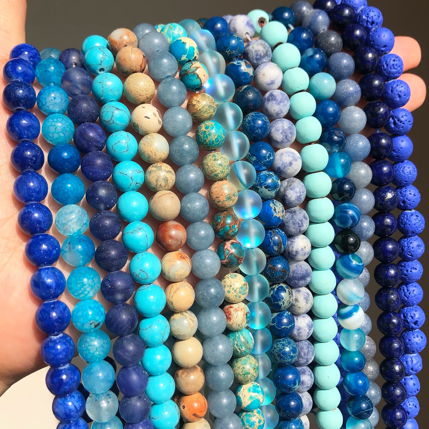 Perles Rondes en Pierre Naturelle, Turquoise, Agate, Œil de Tigre, Lapis Lazuli, Amlogging ite Bleu, pour Bijoux de Direction, Accessoires de Bracelet à Faire Soi-Même