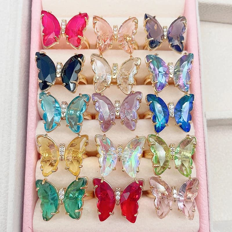 Kpop – bague papillon en cristal, 16 couleurs, mode populaire, bijoux de fête pour femmes, breloque réglable, cadeau meilleur ami, cadeau de mariage