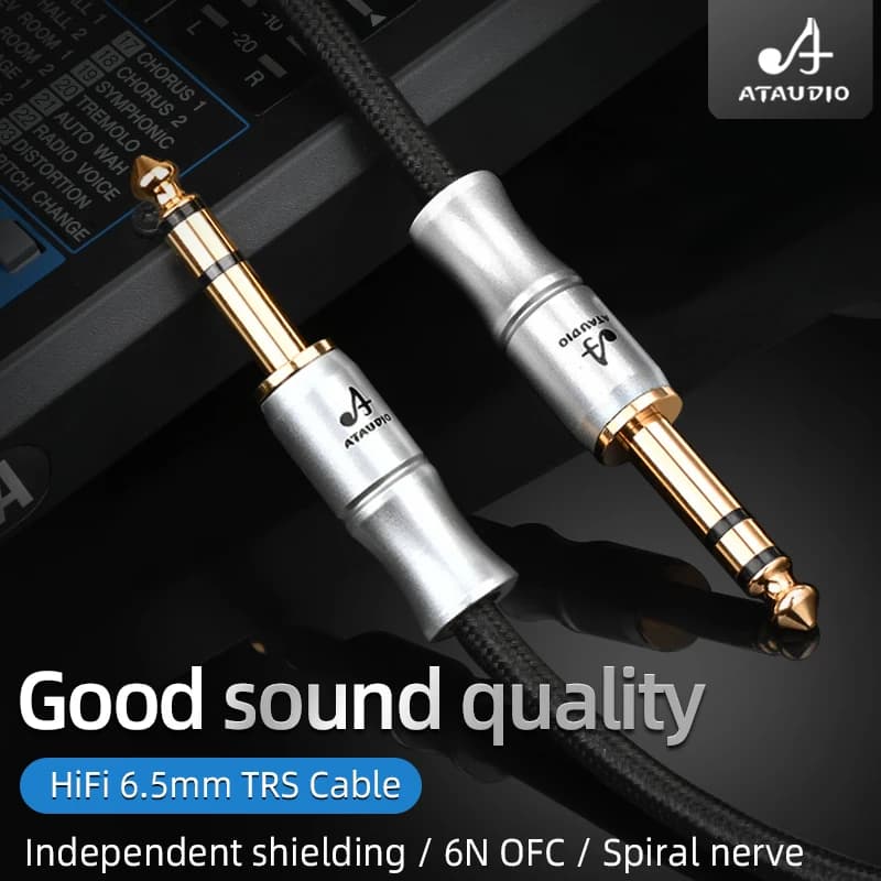 Câble HIFI TRS 6,5 mm 6N OFC Jack 6,35 mm Mâle-Mâle Auxiliaire 1,8 m pour Guitare, Table de Mixage, Amplificateur, Basse