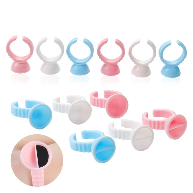 100 pièces jetables faux cils colle anneau tasse adhésif palette pour Extension de cils support conteneur tatouage Pigment outils de maquillage