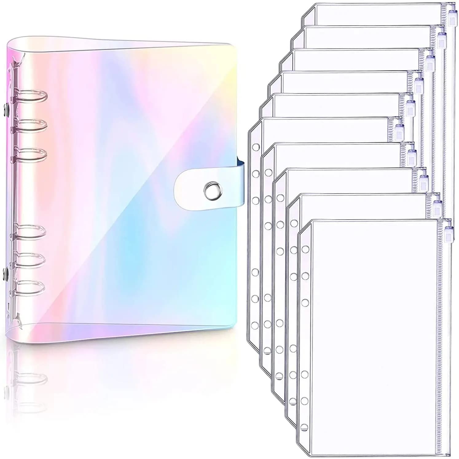 Classeur A6 en PVC souple et transparent pour carnet de notes, planificateur de couverture, dossier à feuilles mobiles à 6 anneaux, système d'enveloppe de Budget en espèces avec 10 poches, nouveau