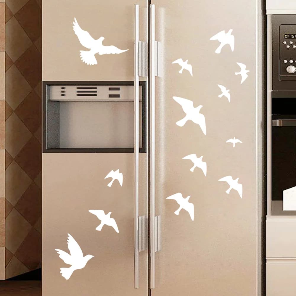 Autocollants muraux oiseau décoration de maison pour cuisine réfrigérateur salle de bains chambre d'enfants décor Mural Peel & Stick Waterpoof vinyle Mural 12 pièces/ensemble