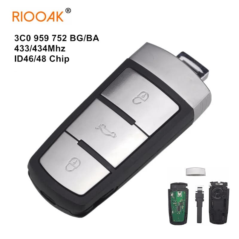 Télécommande intelligente à 3 boutons, 433MHz, sans clé, avec puce ID48/46/BG, pour voiture VW Passat CC, Passat Magotan