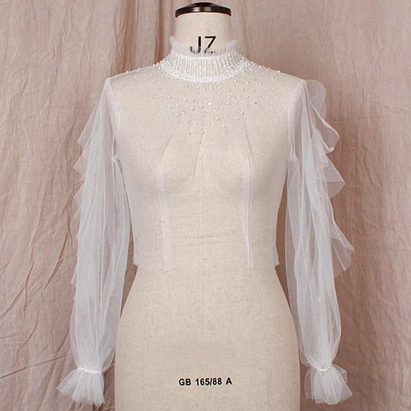 Manteau Élégant en Tulle pour Femme, Châle de ix, Perlé, Rétro, Victorien, Blouse Romantique à Volants, Manches sulf, BEmbed o
