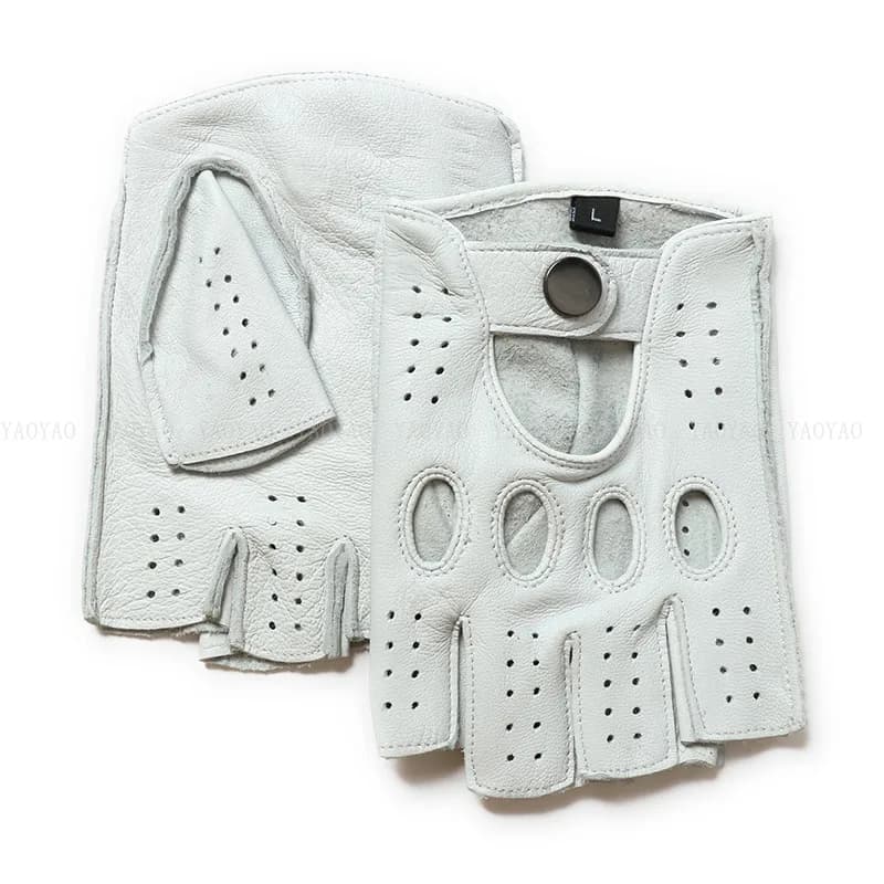 Gants de Motobiker pour Homme, Semi-Doigt, Sans Doublure, Chic, Blanc, Solide, Document, Fitness, GufamilCurve Line, Riding Gym