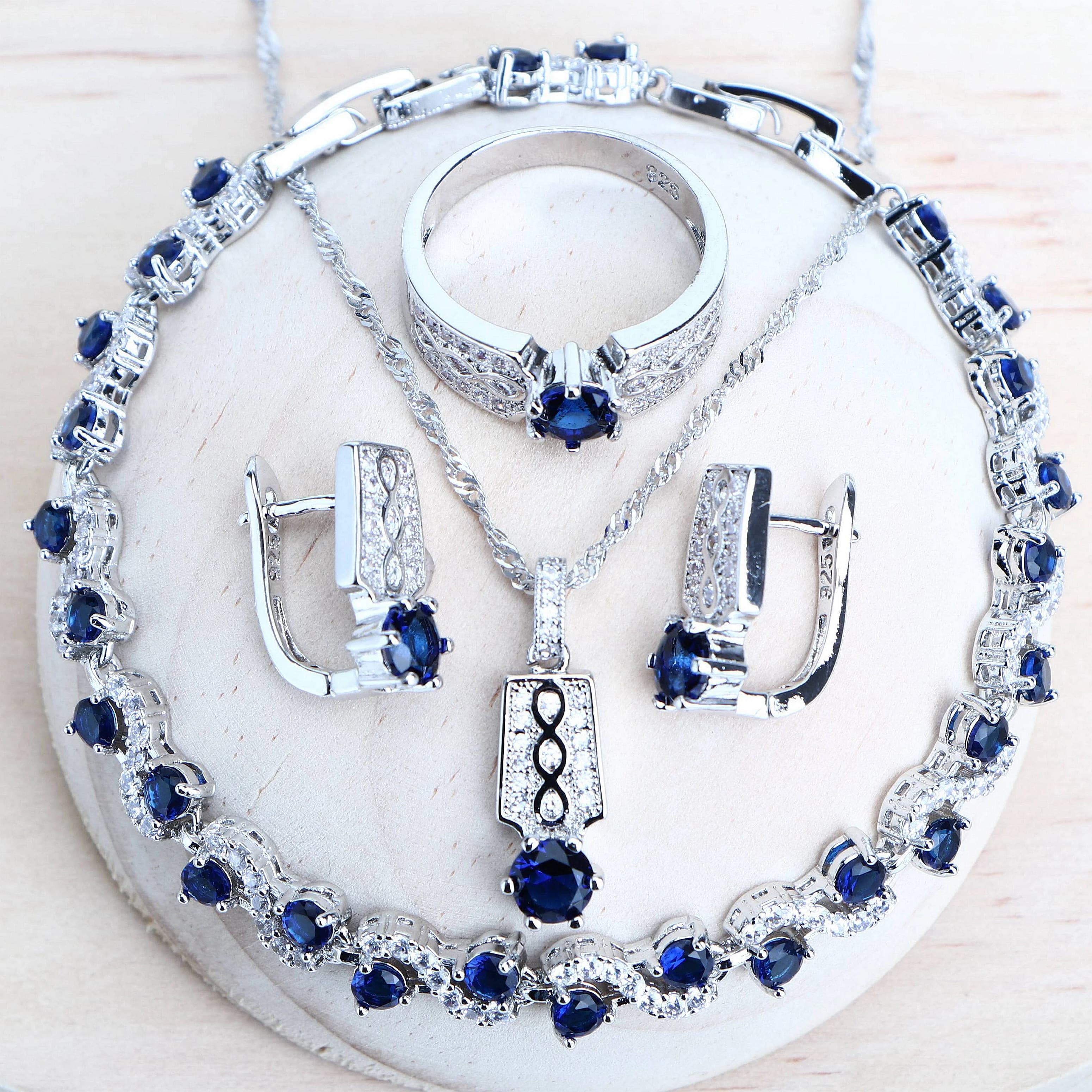 Ensemble de bijoux en argent regardé 925 pour femme, matiques de mariage, boucles d'oreilles, bracelet, pendentif, collier, costume, contre-indiqué