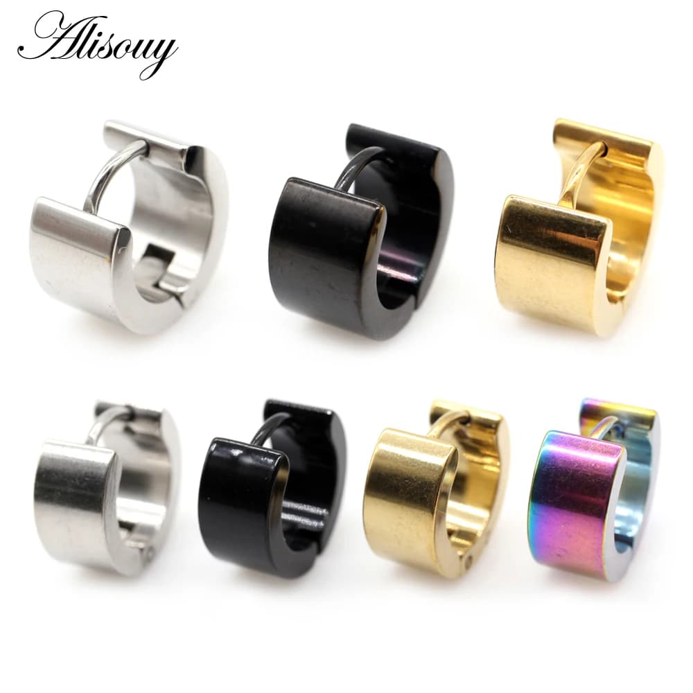 Alisouy 2 pièces 7*9mm bijoux uniques à la mode pour femmes Punk Huggies en acier inoxydable petits cercles boucles d'oreilles pour femmes hommes bijoux