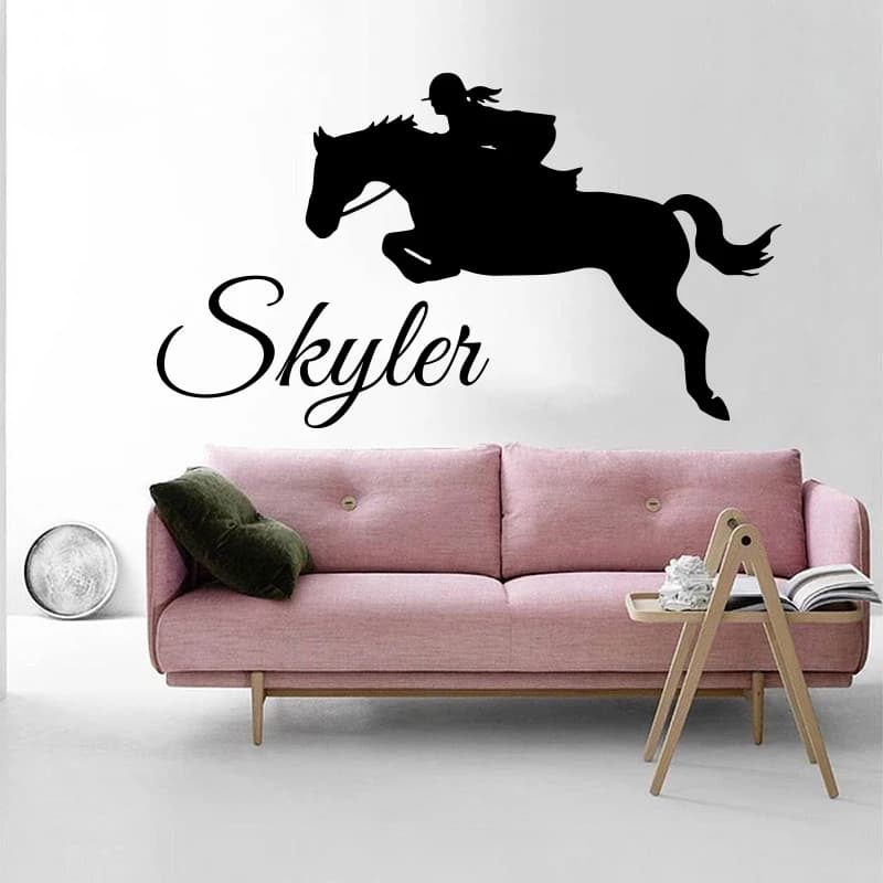 Autocollant mural en vinyle avec nom personnalisé pour chambre d'enfant, décalcomanie murale Jungle, Nairobi, Orn, cheval, cavalier, bébé, pépinière, enfants
