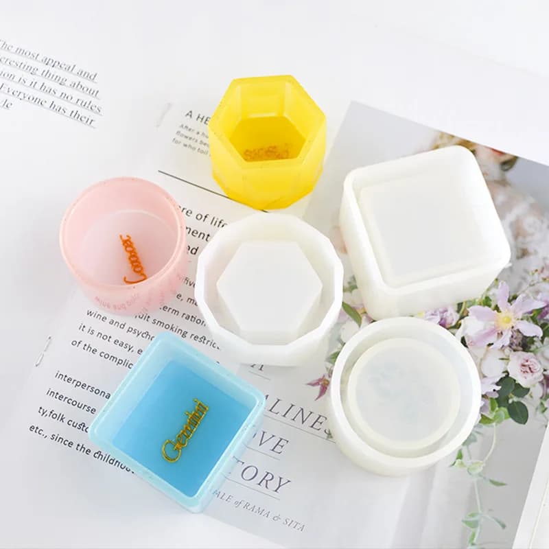 Moule en silicone pour boîte de rangement DIY, pot de fleurs en résine époxy cristalline, moule pour succulentes, boîte à bijoux hexagonale, ronde, carrée